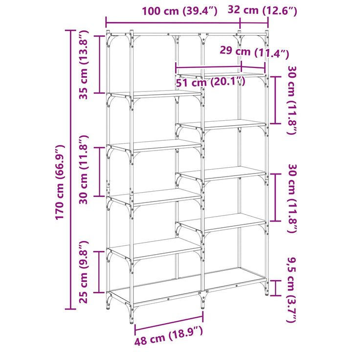Bogreol Sort eg 100 x 32 x 170 cm Konstrueret træ