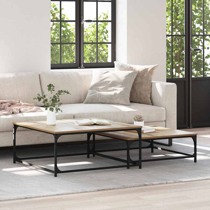 Sofabord 2 pcs Artisan Egetræ 80 x 80 x 35 cm Konstrueret træ