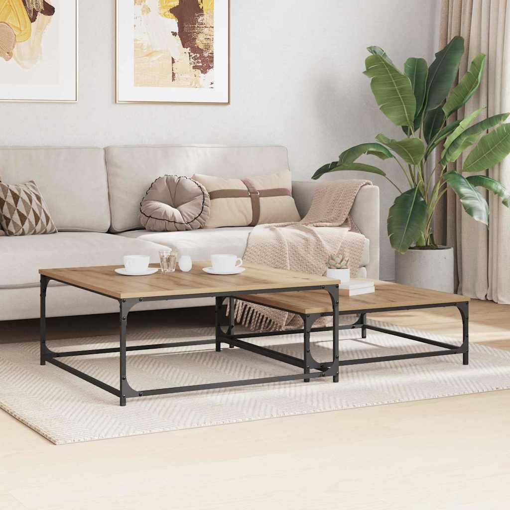 Sofabord 2 pcs Artisan Egetræ 80 x 80 x 35 cm Konstrueret træ