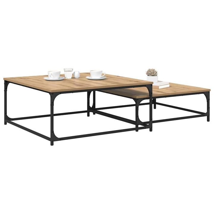 Sofabord 2 pcs Artisan Egetræ 80 x 80 x 35 cm Konstrueret træ