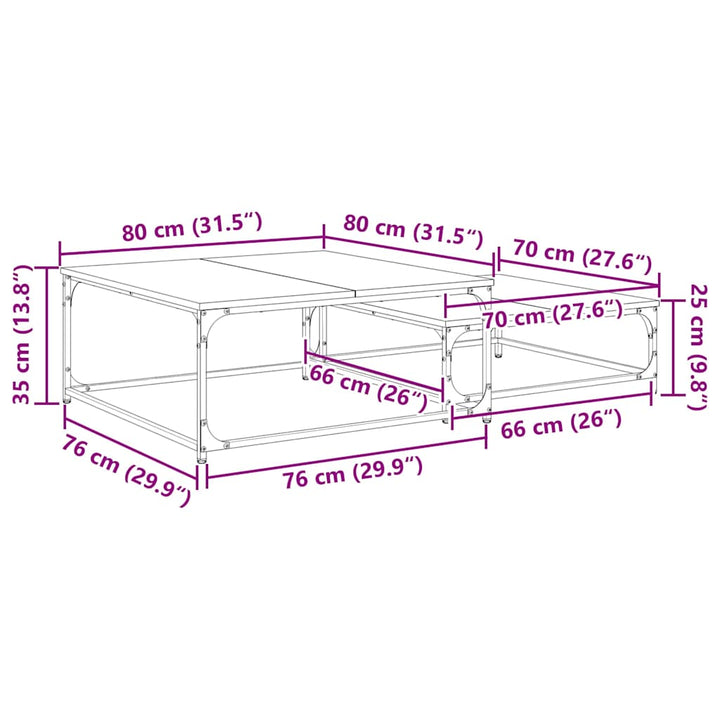 Sofabord 2 stk. Artisan Egetræ 80 x 80 x 35 cm Konstrueret træ