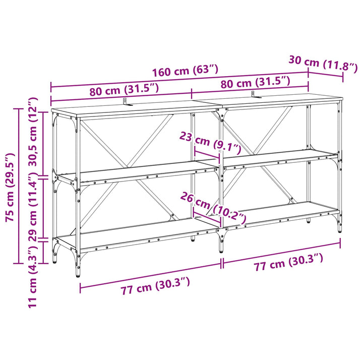 Konsolbord Artisan Egetræ 160 x 30 x 75 cm Konstrueret træ