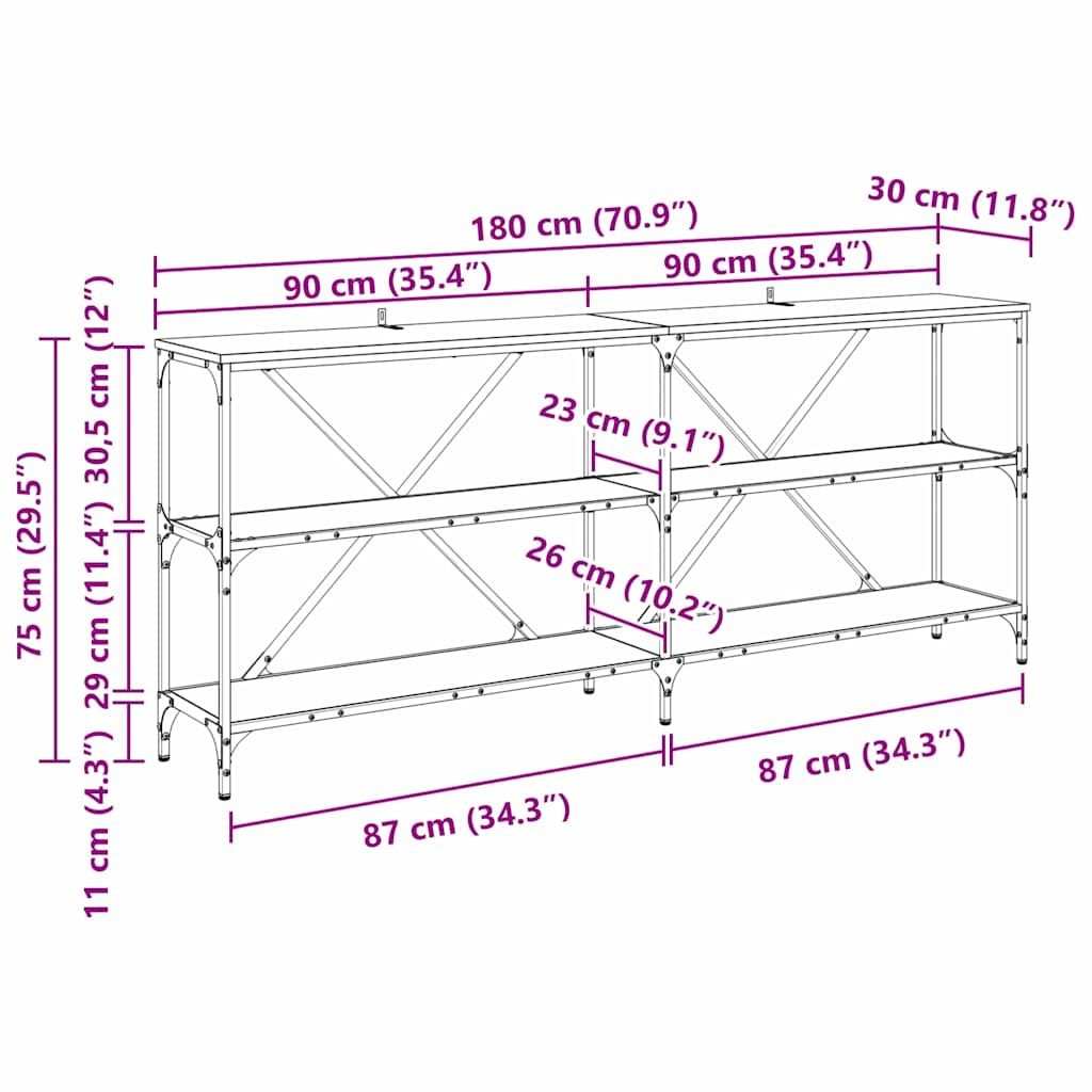 Konsolbord Artisan Egetræ 180 x 30 x 75 cm Konstrueret træ