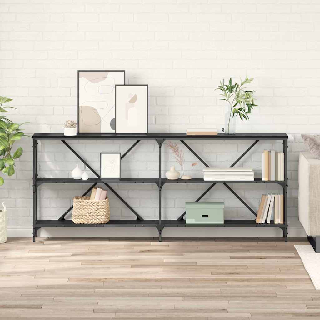 Konsolbord med hylde Sort eg 180 x 30 x 75 cm Konstrueret træ