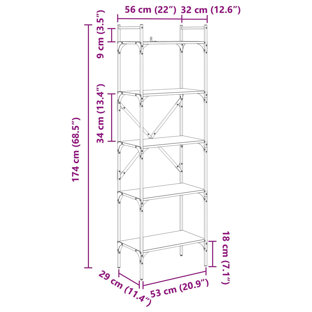 Bogreol Sort eg 56 x 32 x 174 cm Konstrueret træ