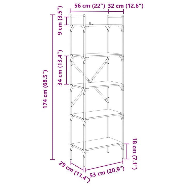 Bogreol Sort eg 56 x 32 x 174 cm Konstrueret træ