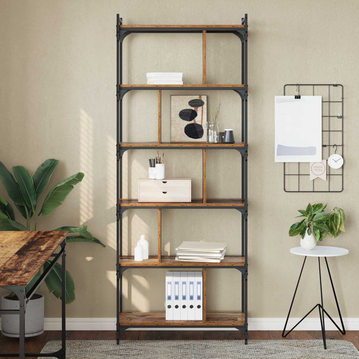 Bogreol 5 niveauer 76 x 32 x 192 cm Konstrueret træ Gammelt træ