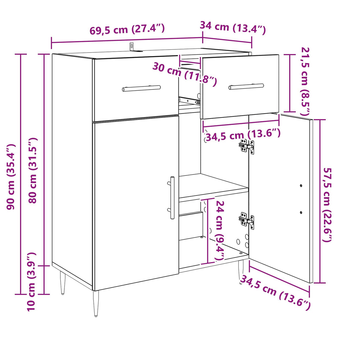 Sideboard Gammelt træ 69,5 x 34 x 90 cm Konstrueret træ