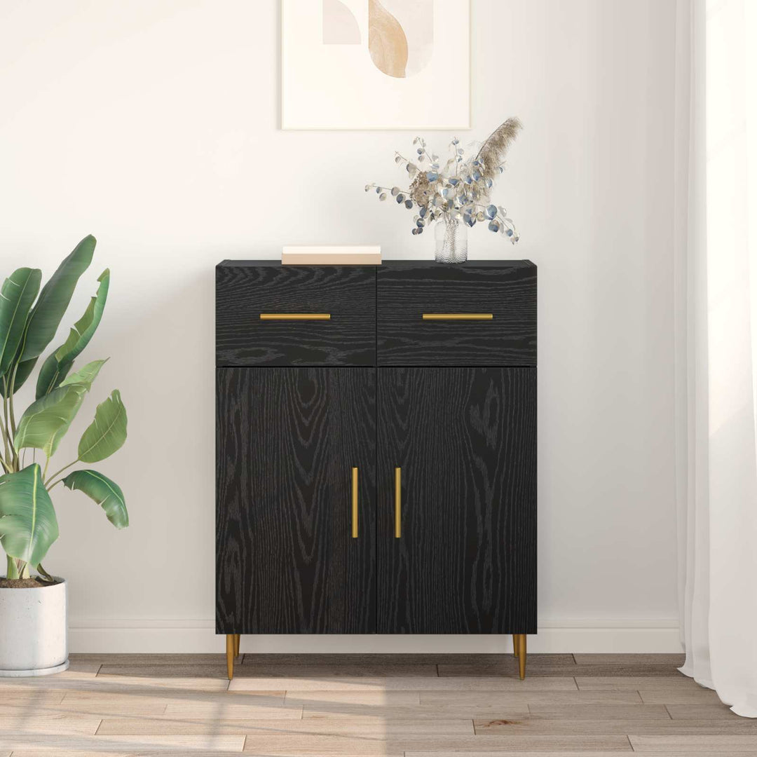 Sideboard med skuffe Sort eg 69,5 x 34 x 90 cm Konstrueret træ