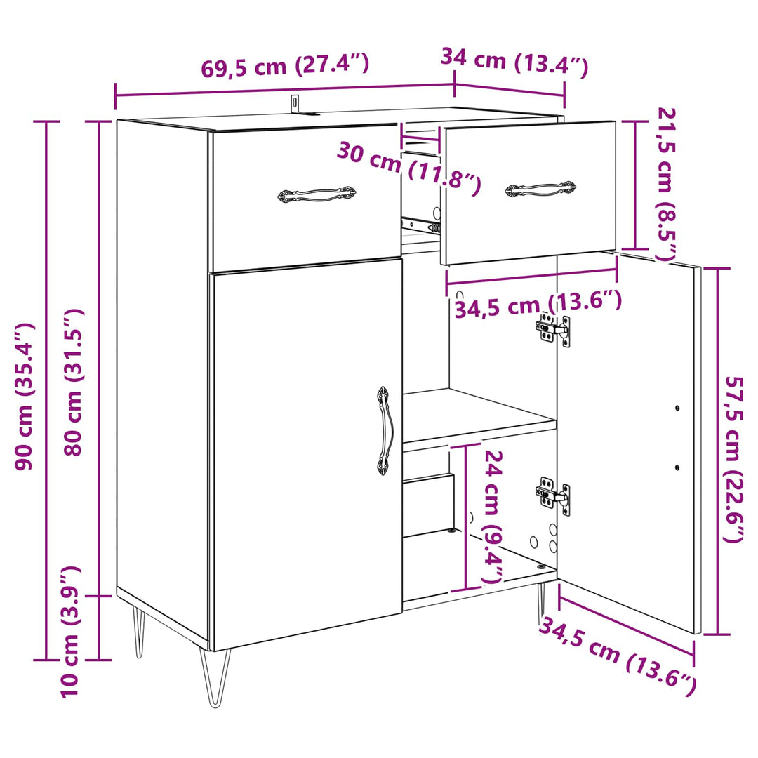 Sideboard Sort eg 69,5 x 34 x 90 cm Konstrueret træ