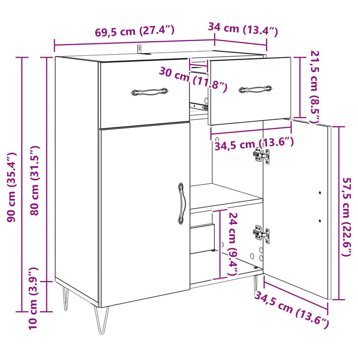 Sideboard Sort eg 69,5 x 34 x 90 cm Konstrueret træ
