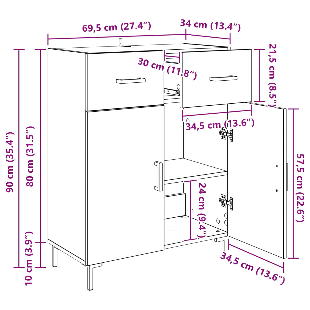 Sideboard Artisan Egetræ 69,5 x 34 x 90 cm Konstrueret træ