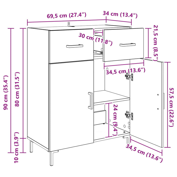 Sideboard Artisan Egetræ 69,5 x 34 x 90 cm Konstrueret træ
