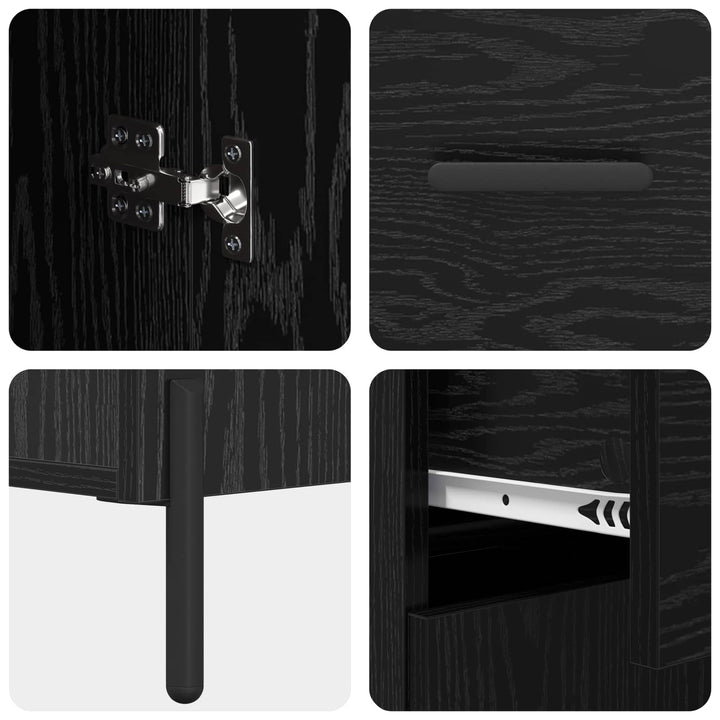 Sideboard med skuffe Sort eg 69,5 x 34 x 90 cm Konstrueret træ