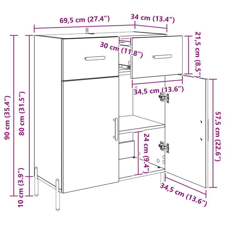 Sideboard Sort eg 69,5 x 34 x 90 cm Konstrueret træ