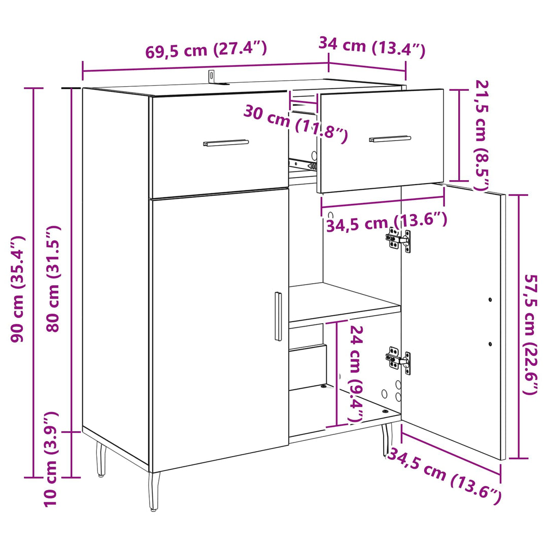 Sideboard Gammelt træ 69,5 x 34 x 90 cm Konstrueret træ