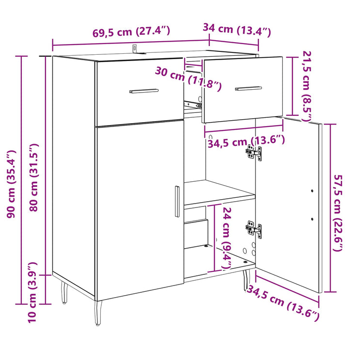 Sideboard Artisan Egetræ 69,5 x 34 x 90 cm Konstrueret træ