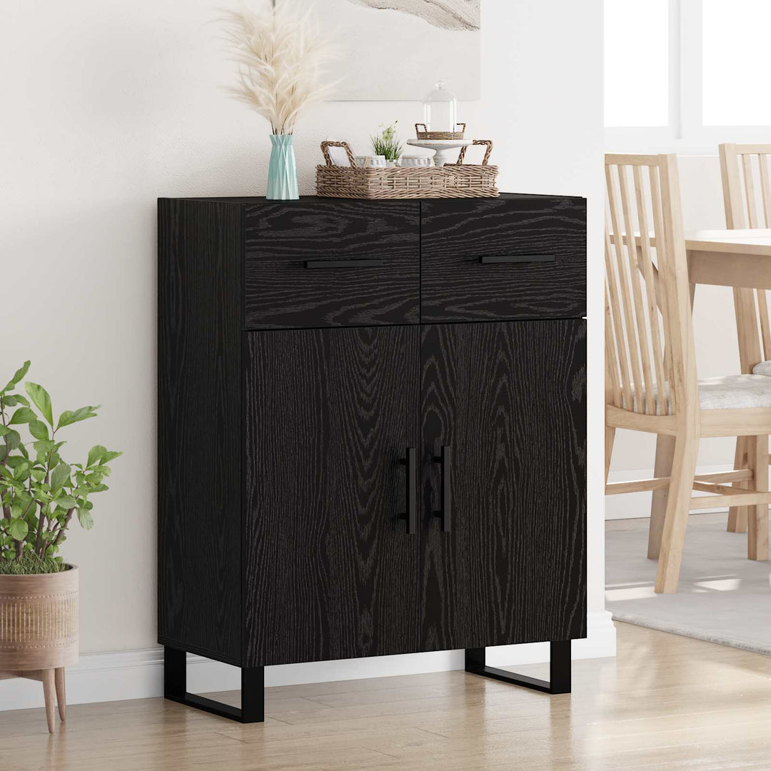 Sideboard med skuffe Sort eg 69,5 x 34 x 90 cm Konstrueret træ