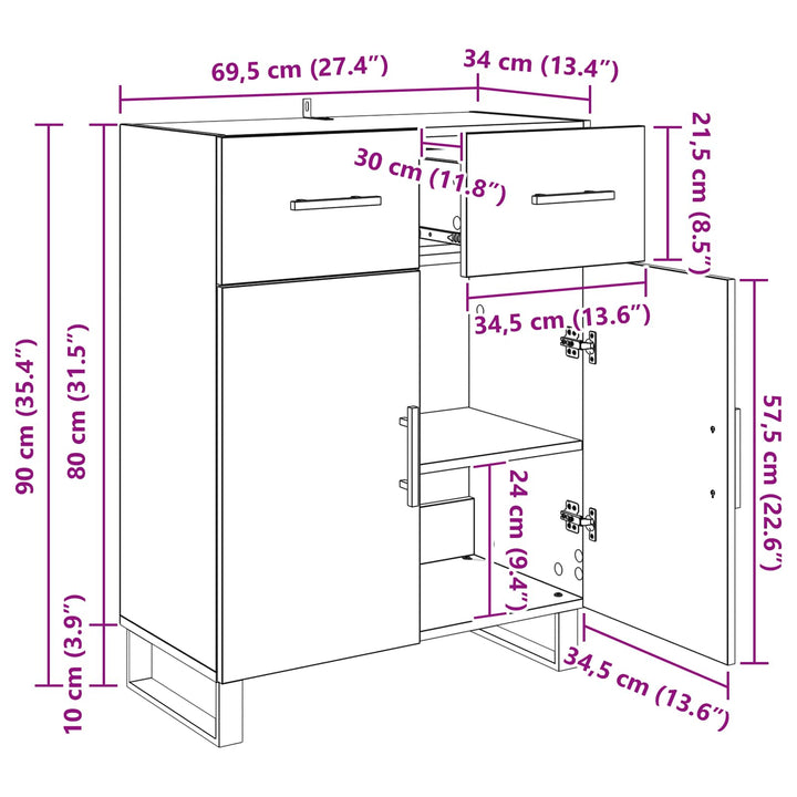 Sideboard Sort eg 69,5 x 34 x 90 cm Konstrueret træ