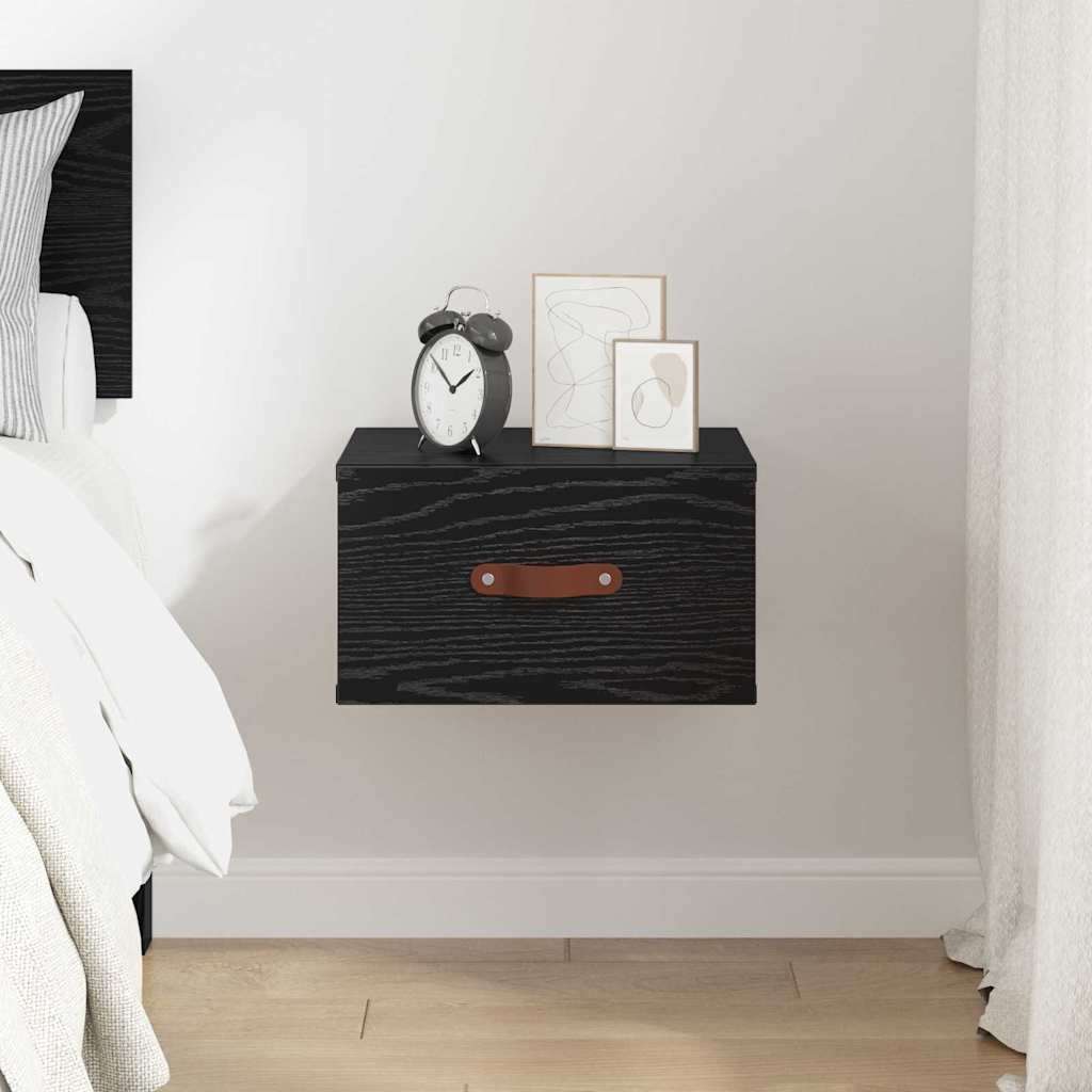 Vægmonteret natbord Sort eg 35 x 35 x 20 cm Konstrueret træ