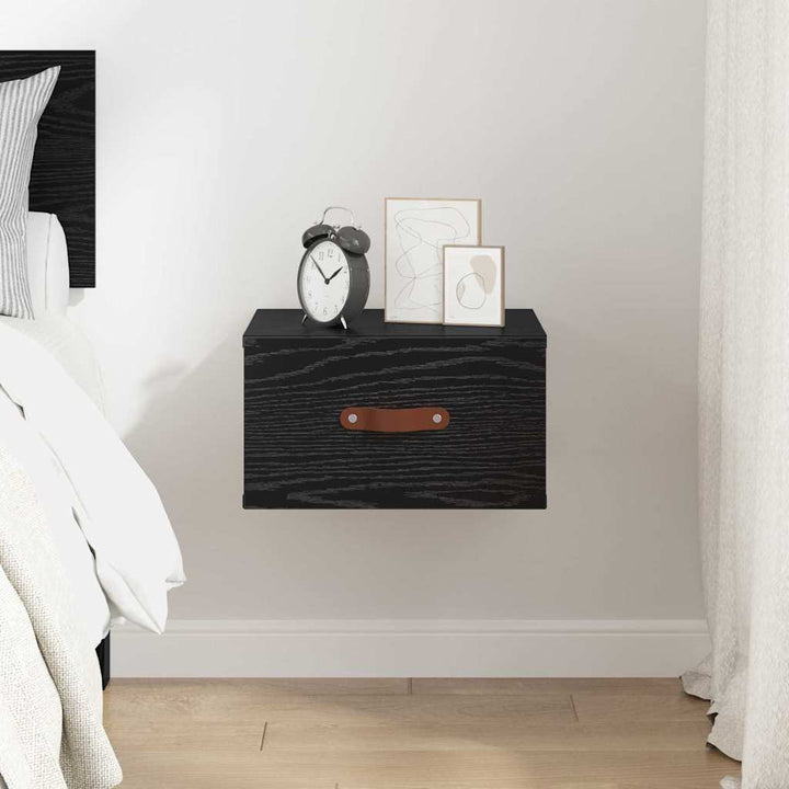Vægmonteret natbord Sort eg 35 x 35 x 20 cm Konstrueret træ