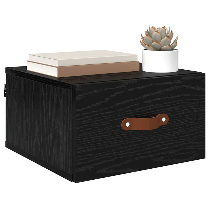 Vægmonteret natbord Sort eg 35 x 35 x 20 cm Konstrueret træ