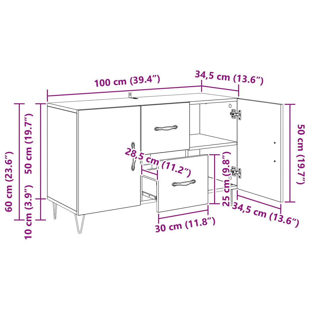 Sideboard Sort eg 100 x 36 x 60 cm Konstrueret træ