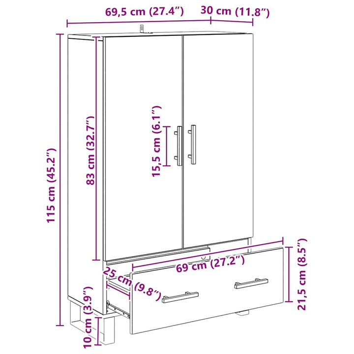 Highboard Sort eg 69,5 x 30 x 115 cm Konstrueret træ