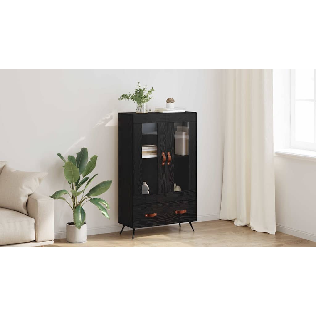 Highboard Sort eg 69,5 x 31 x 115 cm Ingeniørtræ og glas
