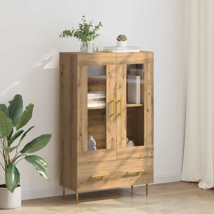 Highboard Artisan Egetræ 69,5 x 31 x 115 cm Ingeniørtræ og glas