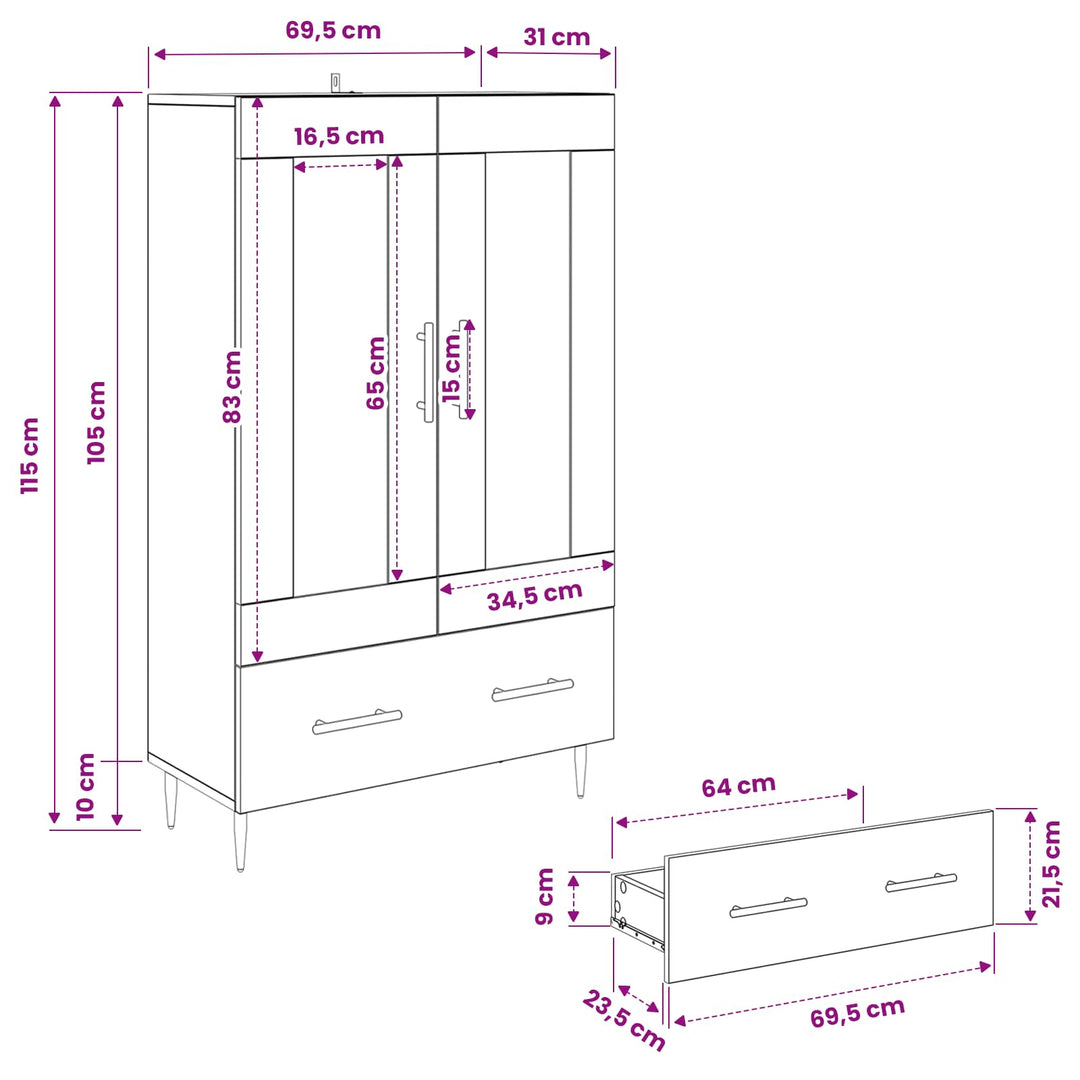 Highboard Artisan Egetræ 69,5 x 31 x 115 cm Ingeniørtræ og glas