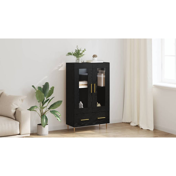 Highboard Sort eg 69,5 x 31 x 115 cm Ingeniørtræ og glas