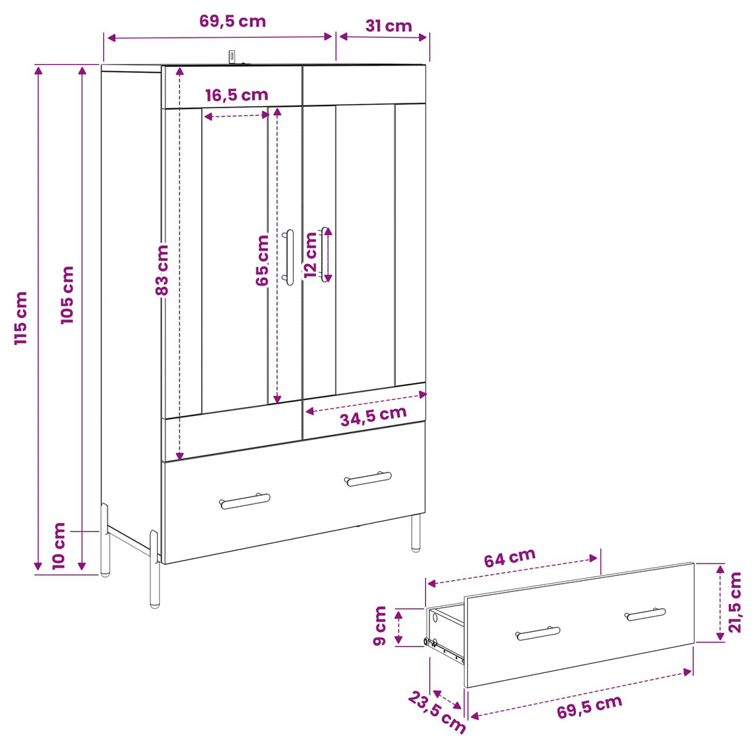 Highboard CORONA Artisan Egetræ 69,5 x 31 x 115 cm