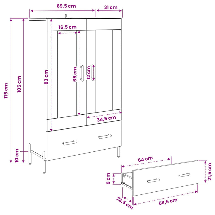 Highboard CORONA Artisan Egetræ 69,5 x 31 x 115 cm