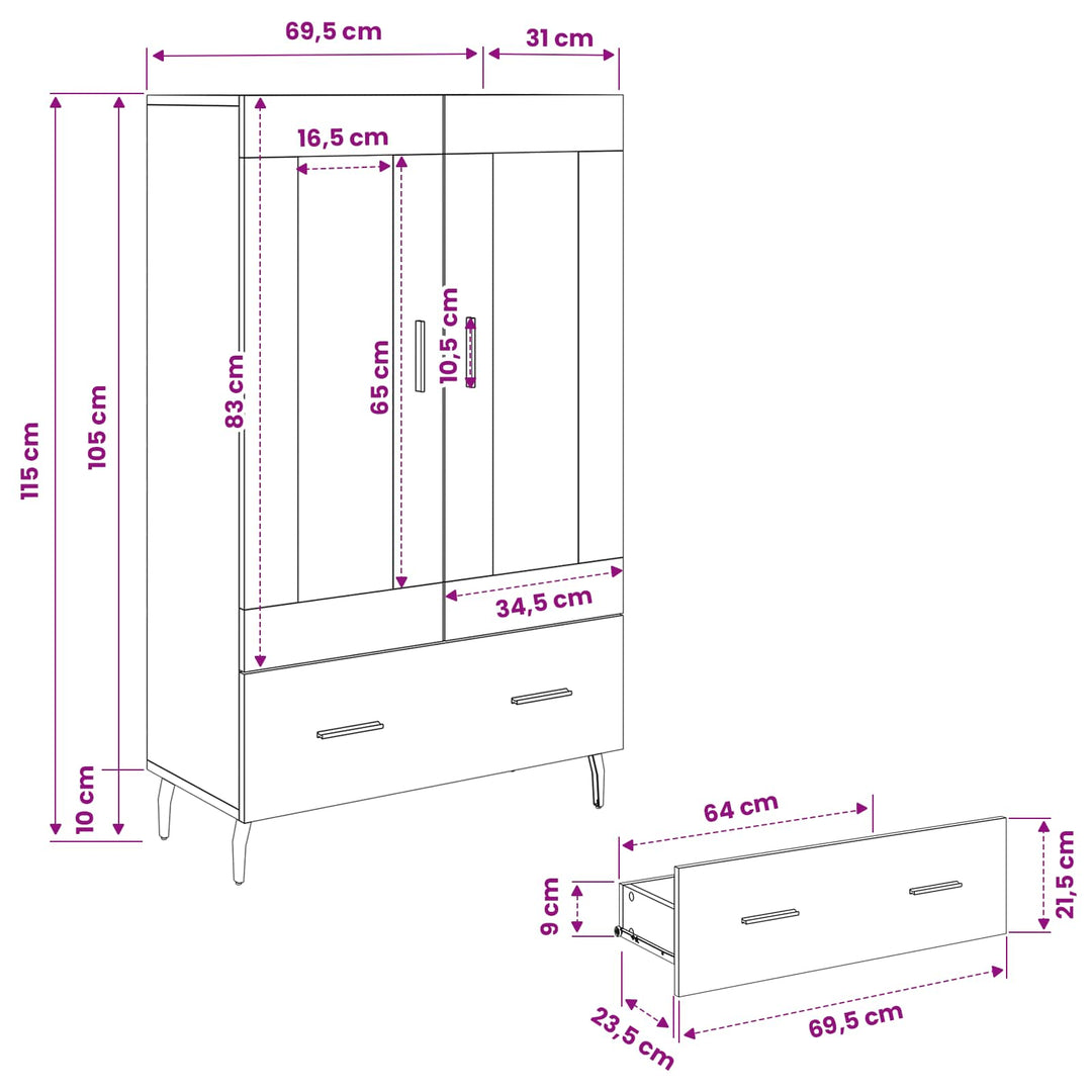 Highboard Artisan Egetræ 69,5 x 31 x 115 cm Konstrueret træ