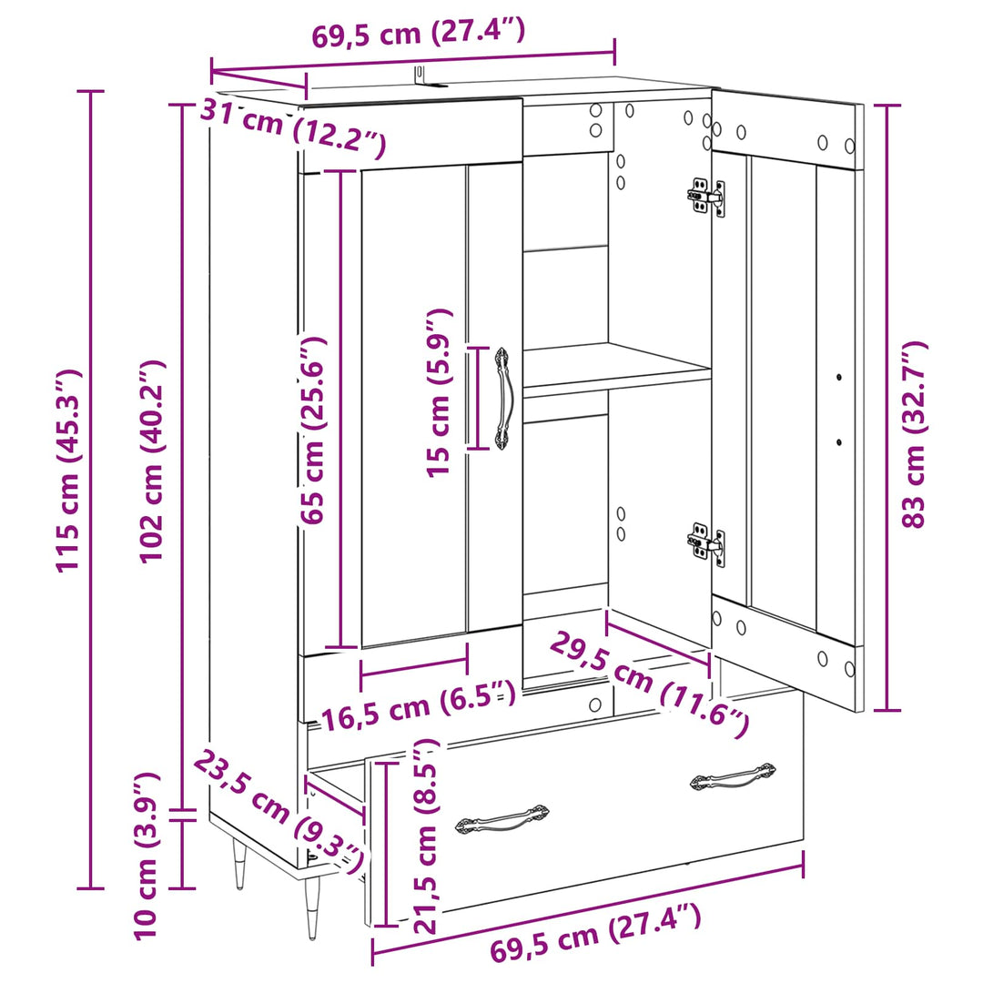 Highboard Sort eg 69,5 x 31 x 115 cm Konstrueret træ