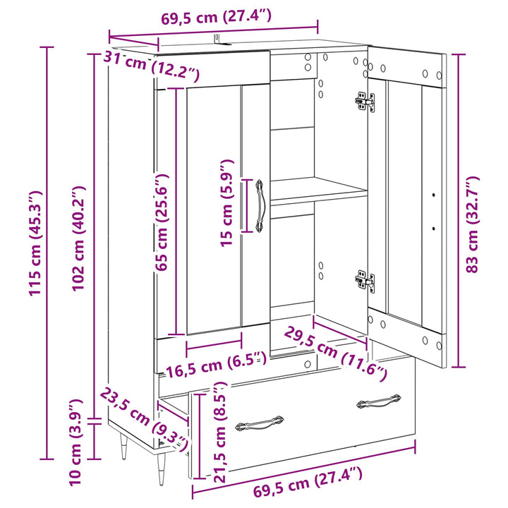 Highboard Sort eg 69,5 x 31 x 115 cm Konstrueret træ