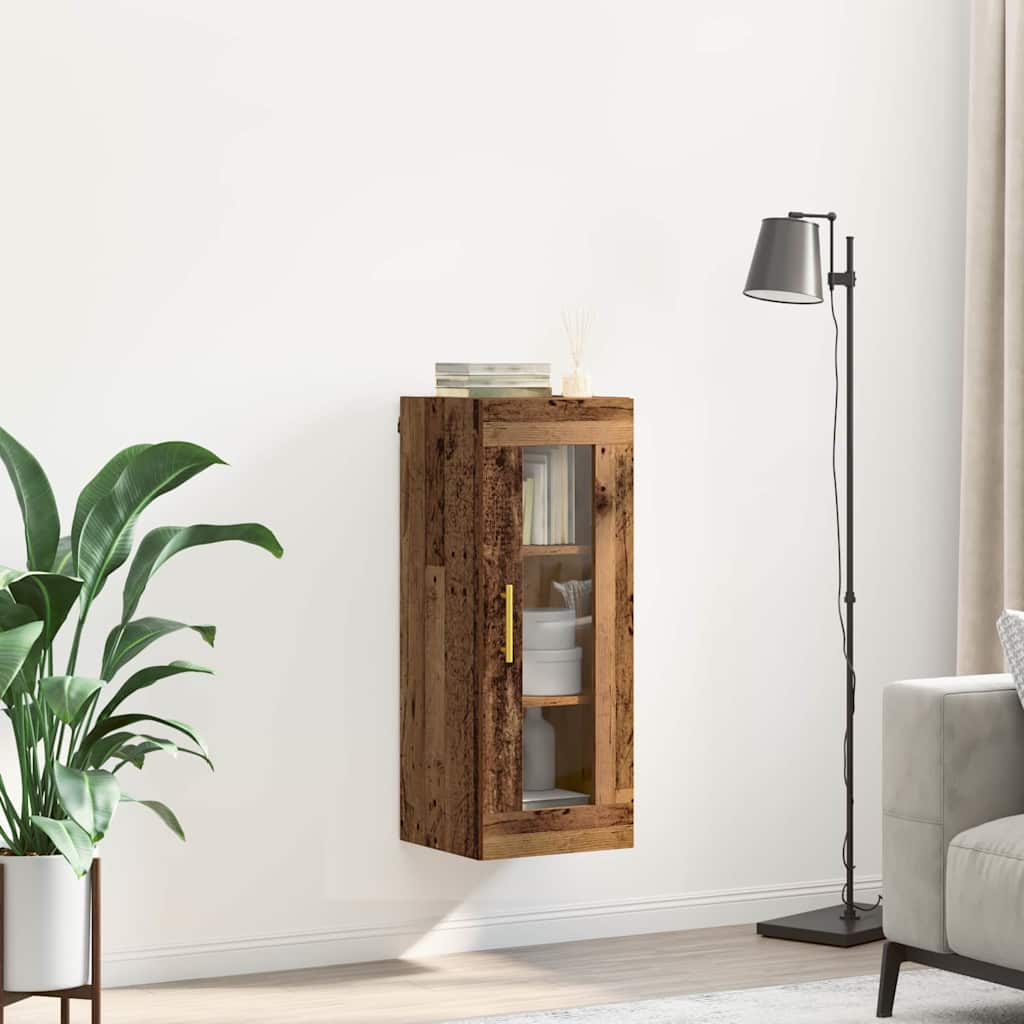 Vægskab Gammelt træ 34,5 x 34 x 90 cm Ingeniørtræ og glas