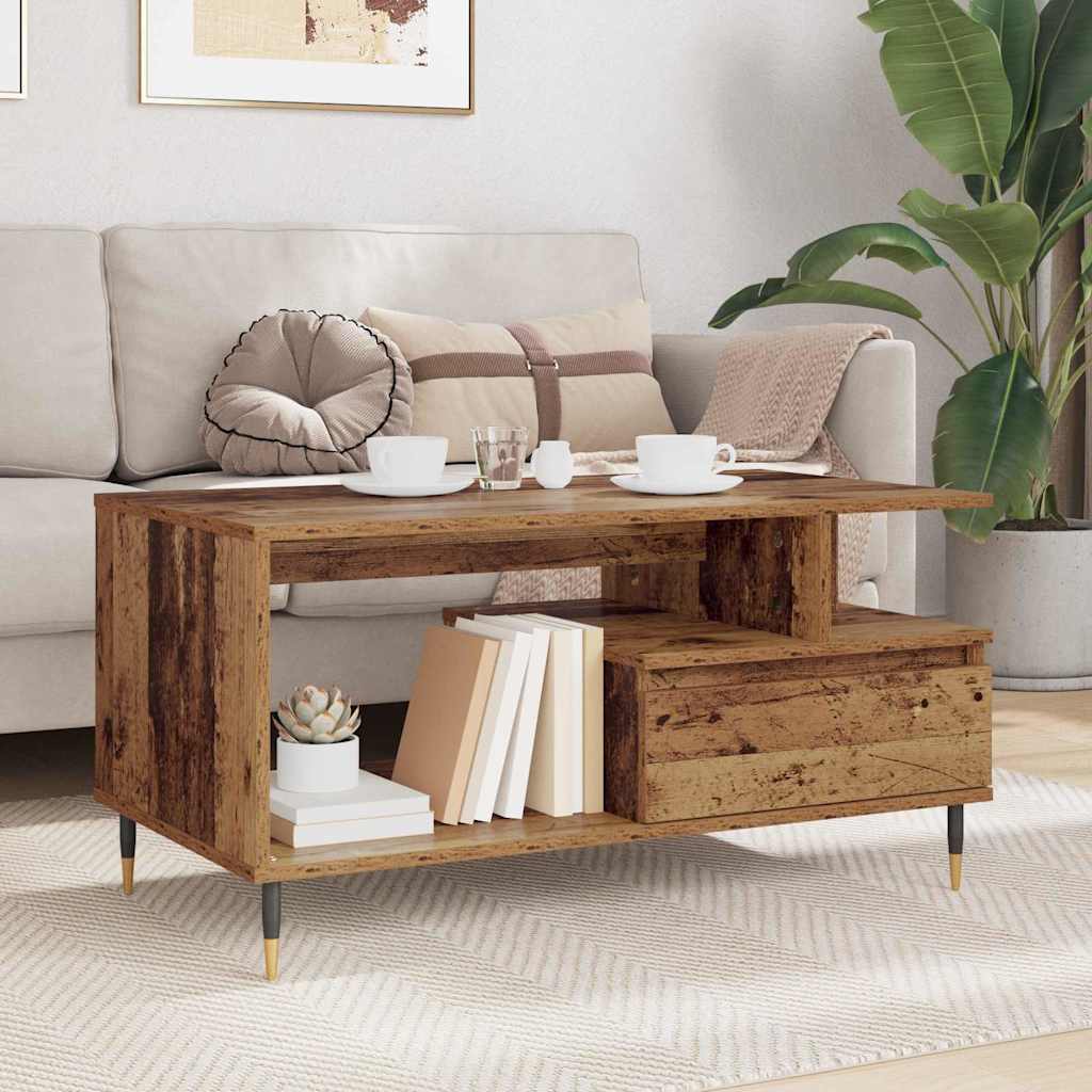 Sofabord med skuffe Gammelt træ 90 x 49 x 45 cm Konstrueret træ