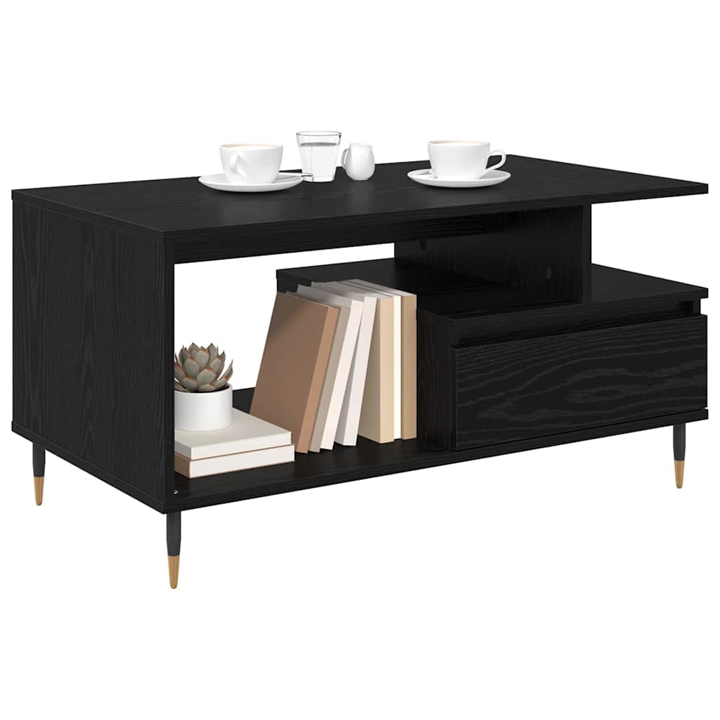 Sofabord med skuffe Sort eg 90 x 49 x 45 cm Konstrueret træ