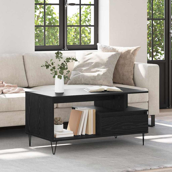 Sofabord med skuffe Sort eg 90 x 49 x 45 cm Konstrueret træ