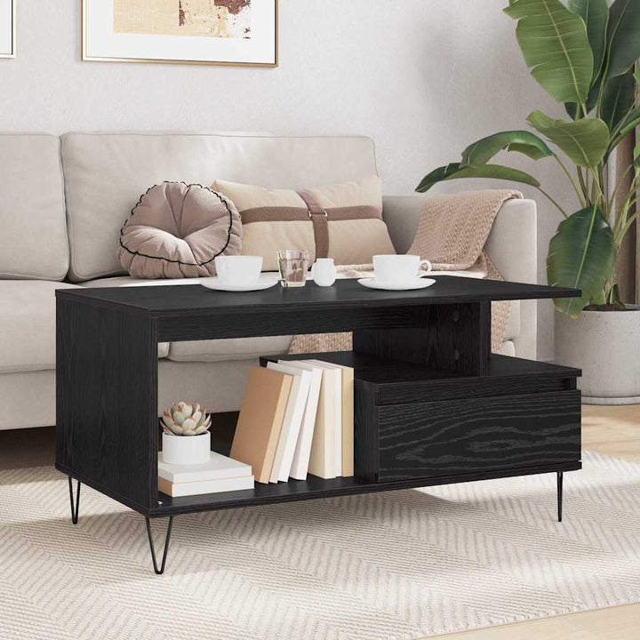 Sofabord med skuffe Sort eg 90 x 49 x 45 cm Konstrueret træ