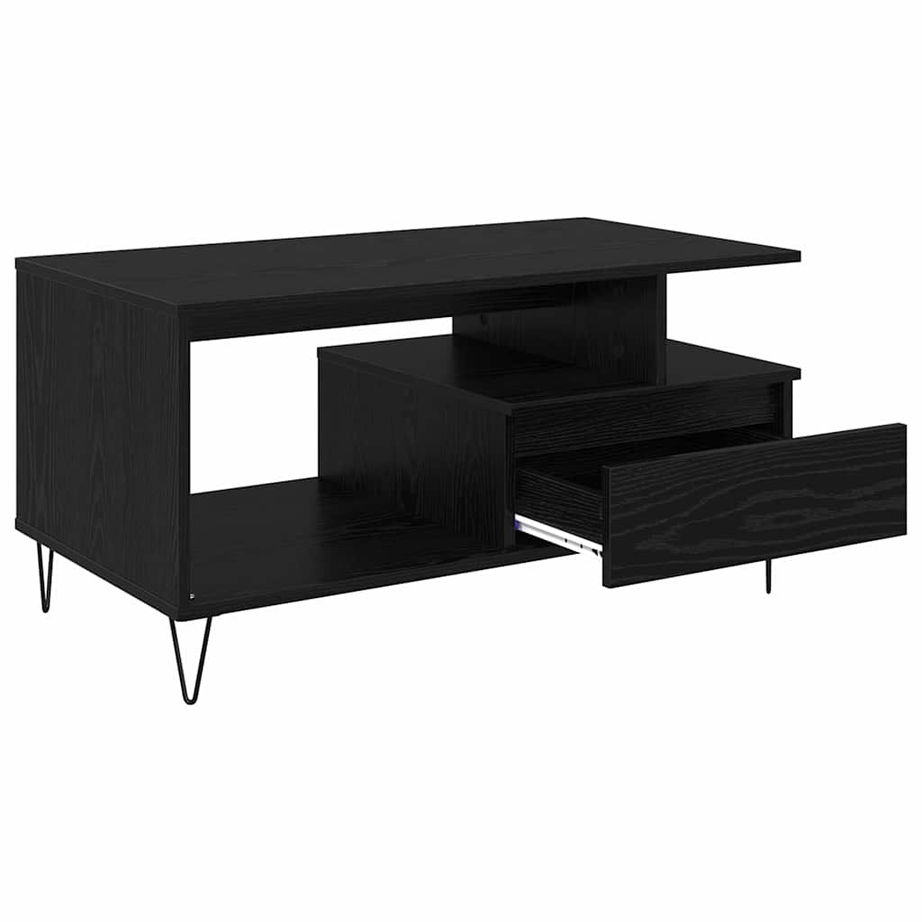 Sofabord med skuffe Sort eg 90 x 49 x 45 cm Konstrueret træ