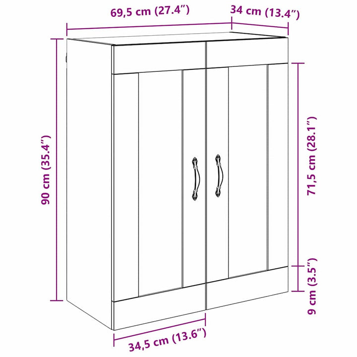 Vægskab Sort eg 69,5 x 34 x 90 cm Konstrueret træ
