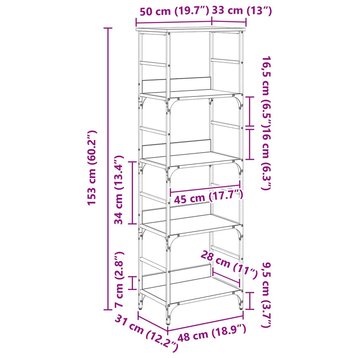 Bogreol Sort eg 50 x 33 x 153 cm Konstrueret træ