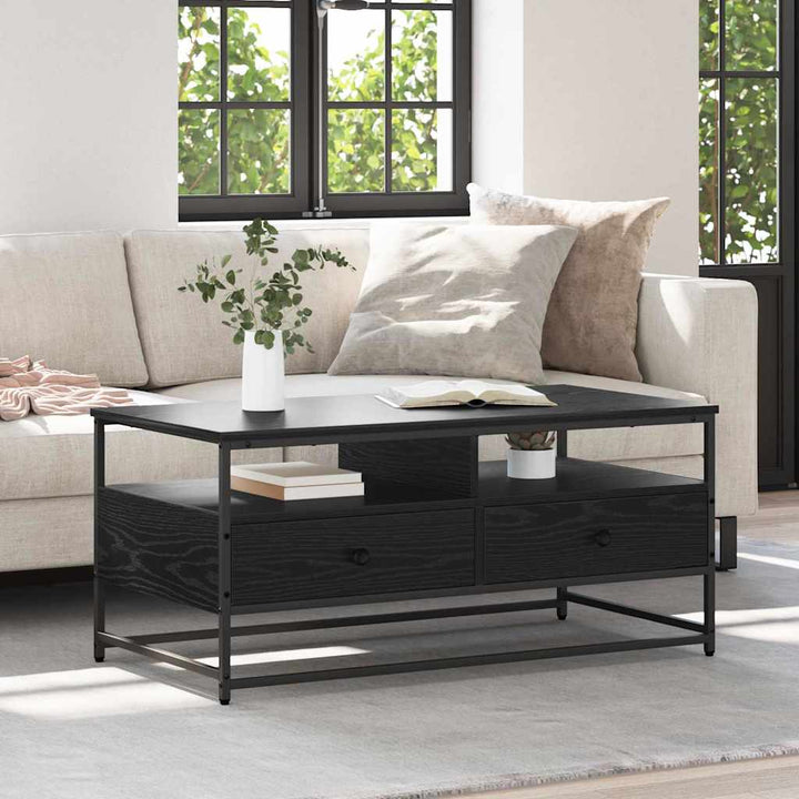 Sofabord med skuffe Sort eg 100 x 51 x 45 cm Konstrueret træ