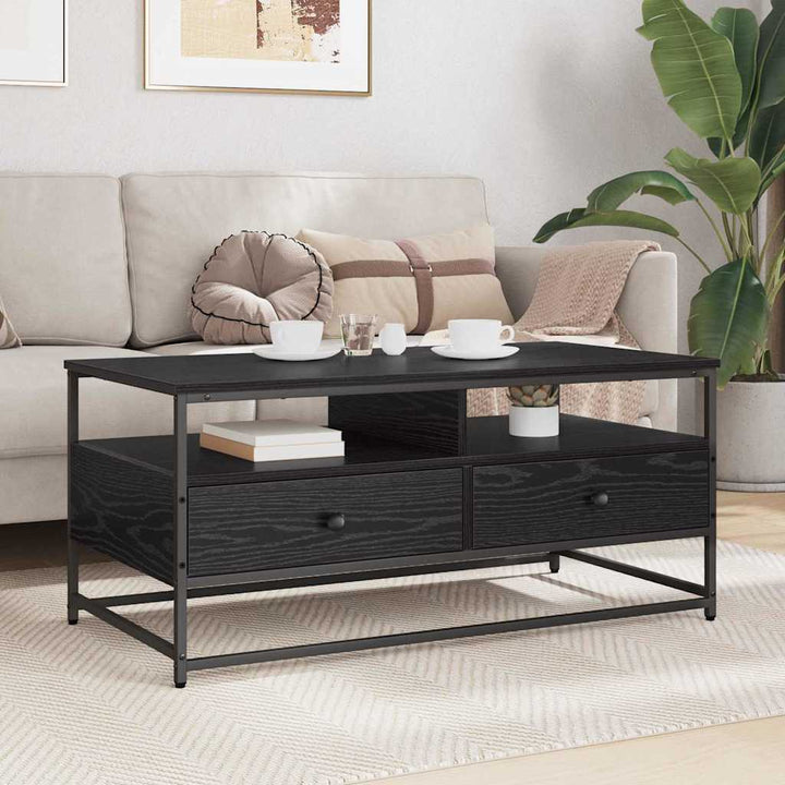 Sofabord med skuffe Sort eg 100 x 51 x 45 cm Konstrueret træ