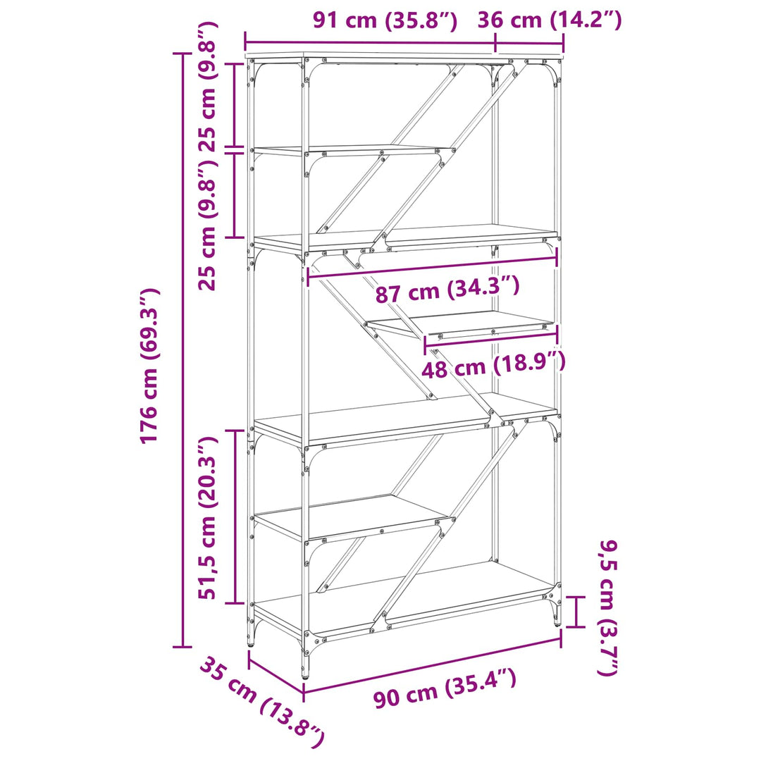 Bogreol Sort eg 91 x 36 x 176 cm Konstrueret træ