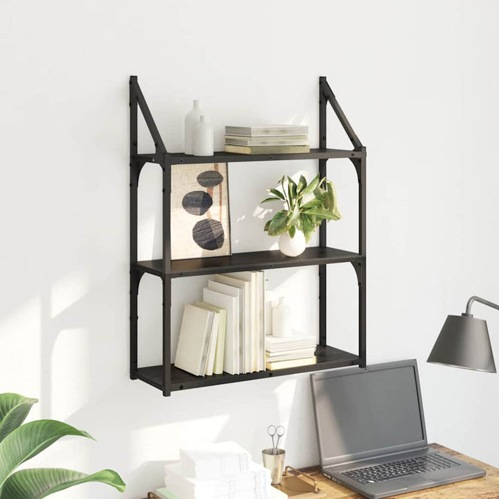Væghylde med hylde Sort eg 60 x 21 x 78,5 cm Konstrueret træ
