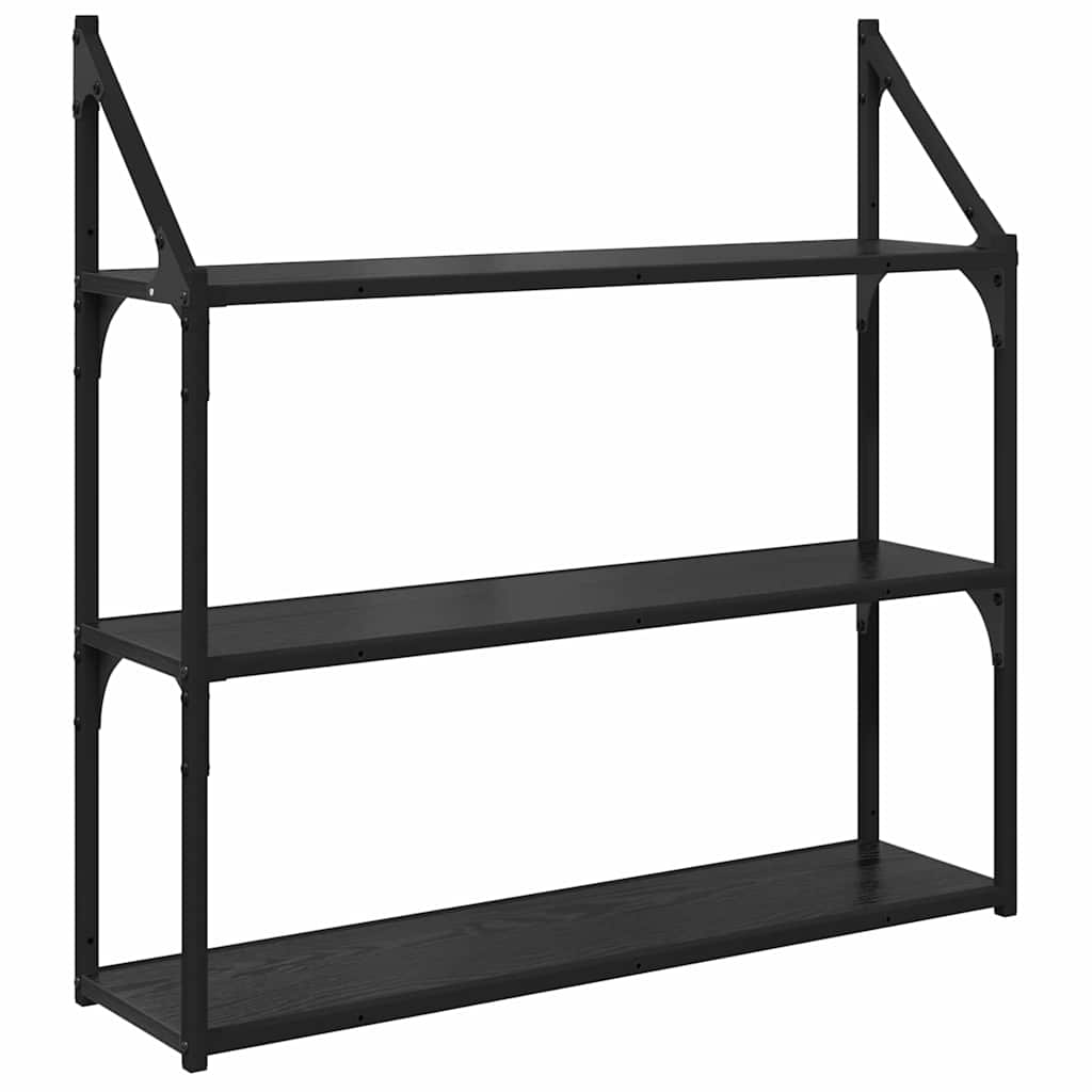 Væghylde med hylde Sort eg 80 x 21 x 78,5 cm Konstrueret træ
